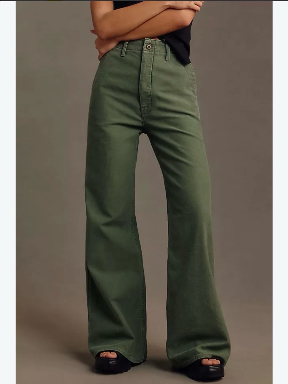 MOTHER The Major Roller Sneak in Roger That Jeans, Size 32, Color Army Green
